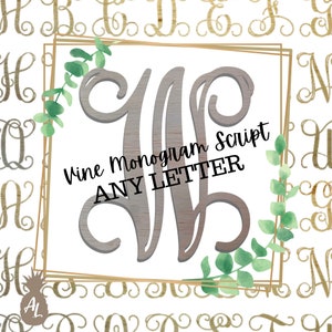 Wooden Monogram Letters, Vine Monogram Wood Letters, Paintable DIY Crafts Script, Monogram Wood Letters A-Z, Wedding Letters A to Z