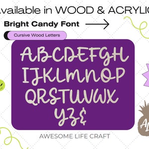 Cursive Wooden Letters, MDF Bright Candy Font, Unfinished Wall Hanging Monogram Letter, Alphabet A-Z Craft Set