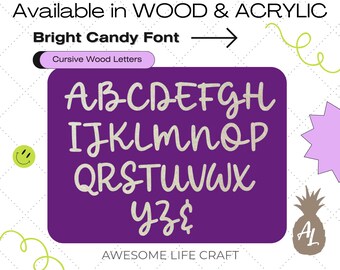 Cursive Wooden Letters, Bright Candy Font, DIY Craft Set