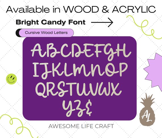 Cursive Wooden Letters, MDF Bright Candy Font, Unfinished Wall Hanging  Monogram Letter, Alphabet A-Z Craft Set 