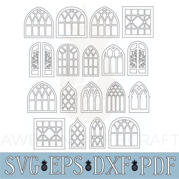 SVG Window Cathedral Frame Bundle, Download 18 High Quality Cut Files, Downloadable Bundle EPS Files, DXF Laser Glowforge Files