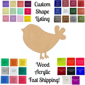 Chic Bird Wood Acrylic Shape, Wooden Bird Cutout, Unfinished DIY Craft, Glitter Acrylic