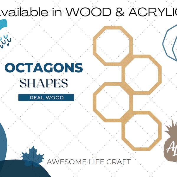 Octagons Paintable Wood Shape, Unfinished Craft, Octagons Acrylic Shape, Glitter Acrylic Cutout