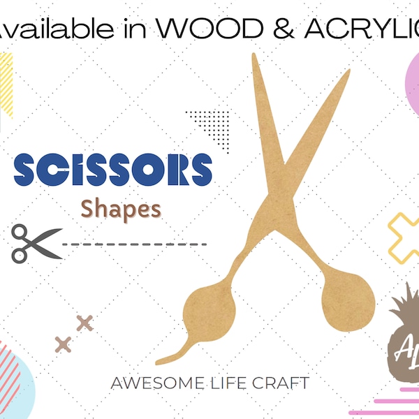 Scissors Craft Wood Cutout, Unfinished Scissor Blank Shape, Scissors Acrylic Shape, Glitter Acrylic Cutout