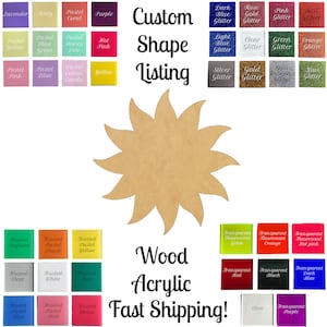 Sun Wooden Cutout, Unfinished Wood Blank, Sun Acrylic Shape, Glitter Acrylic Cutout