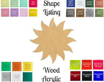 Sun Wood Cutout: Unfinished MDF or Glitter Acrylic Shape