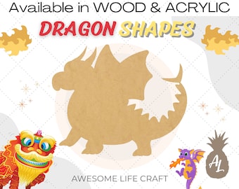 Wooden Craft Kids Dragon: Unfinished Wood or Acrylic Shape