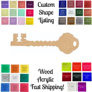 Key Wooden MDF Cutout, Acrylic Key Shape, Mirror and Glitter Acrylic DIY Craft
