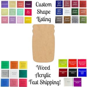 Mason Jar Wooden MDF Cutout, Acrylic Mason Jar Shape, Mirror and Glitter Acrylic DIY Craft