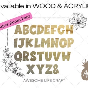 Real Wood Letters, Unpainted Alphabet Wooden Letter, DIY Craft Super Boom Font, VBS Kids Project