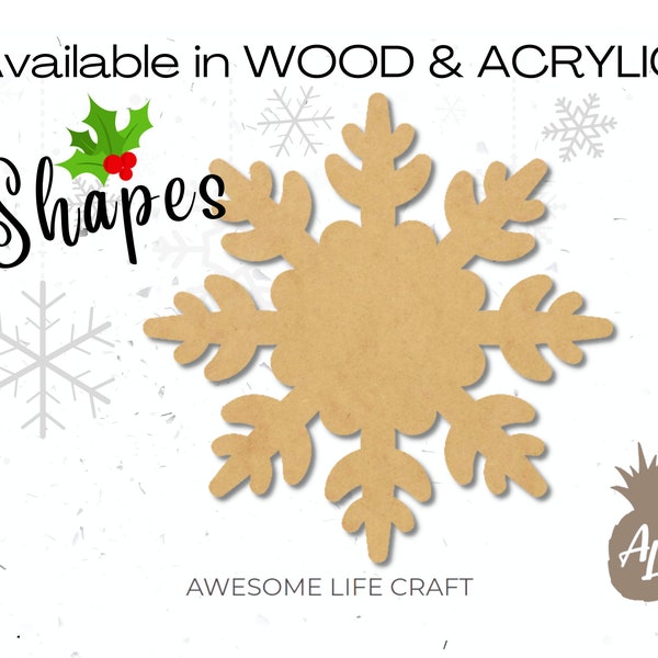 Unfinished Winter Snowflake Shape, Winter Holiday Craft Cutout, Snowflake Acrylic Shape, Glitter Acrylic Cutout