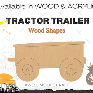 Unfinished Tractor Trailer Wood Cutout, Blank Engraved Fall Tractor Shape, Paint By Line Door Hanger