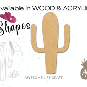 Wooden Cactus Cutout: Unfinished MDF or Acrylic Western Shape