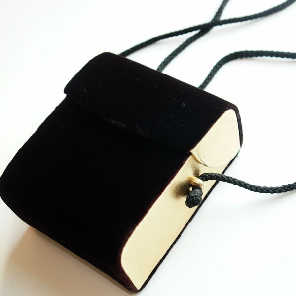 SASHA VINTAGE bicolor black and gold hard case box  clutch velvet shoulder bag 80's studio 54