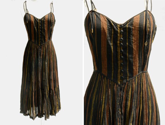 Vintage PHOOL hippie striped metallic sheer cotton