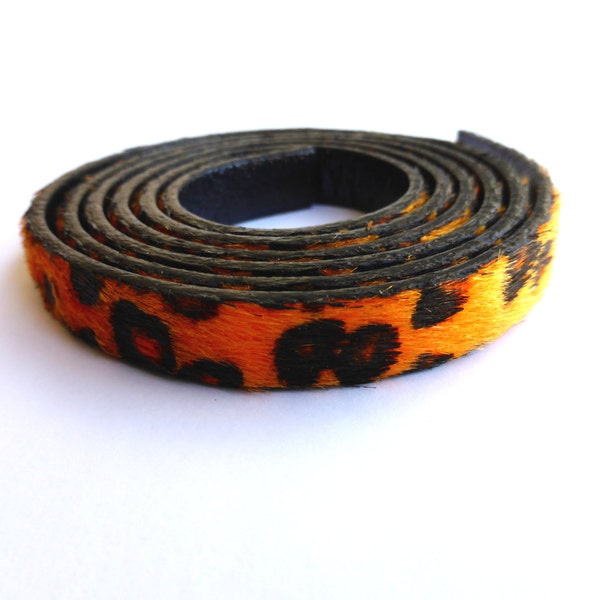 Orange / Brown Leopard Hair Leather Cord - 10mm - 1 Meter / 40 Inches aprox - Bracelet