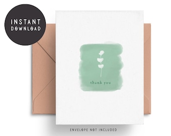 Printable Thank You Card, Downloadable Thank You Card, Watercolor Thank You Card, Floral Thank You Card
