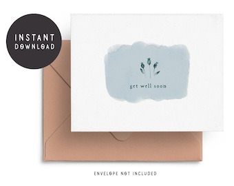 UPDATED DESIGN • Printable Get Well Soon Card, Get Well Card, Flower Card, Downloadable Digital Card