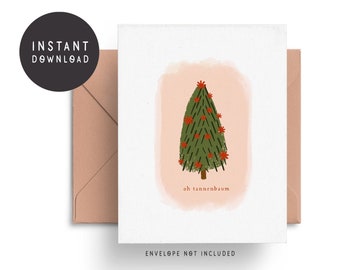 NEW • Printable Illustrated Christmas Card, Oh Tannenbaum, Digital Christmas Card, Winter Card