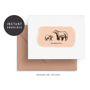 Tarjeta Mamá Oso Imprimible, Tarjeta Feliz Día de la Madre, Tarjeta de Acuarela e Ilustración