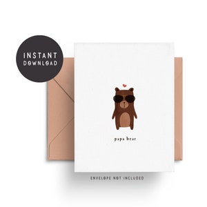 Printable Papa Bear Father&#39;s Day Card, Happy Father&#39;s Day Card, Illustrated Card