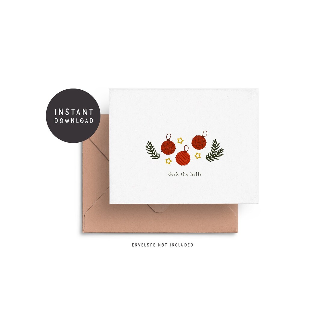 NEW printable Christmas Card, Deck the Halls, Digital Christmas Card 