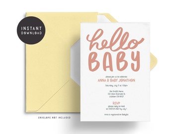INSTANT DOWNLOAD - Printable + Editable Baby Shower Invitations | Hello Baby Party Invite | Baby Shower Invite