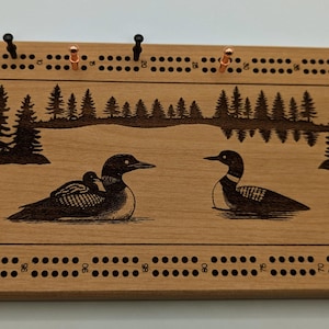 Loon Scene Rectangular Cribbage board