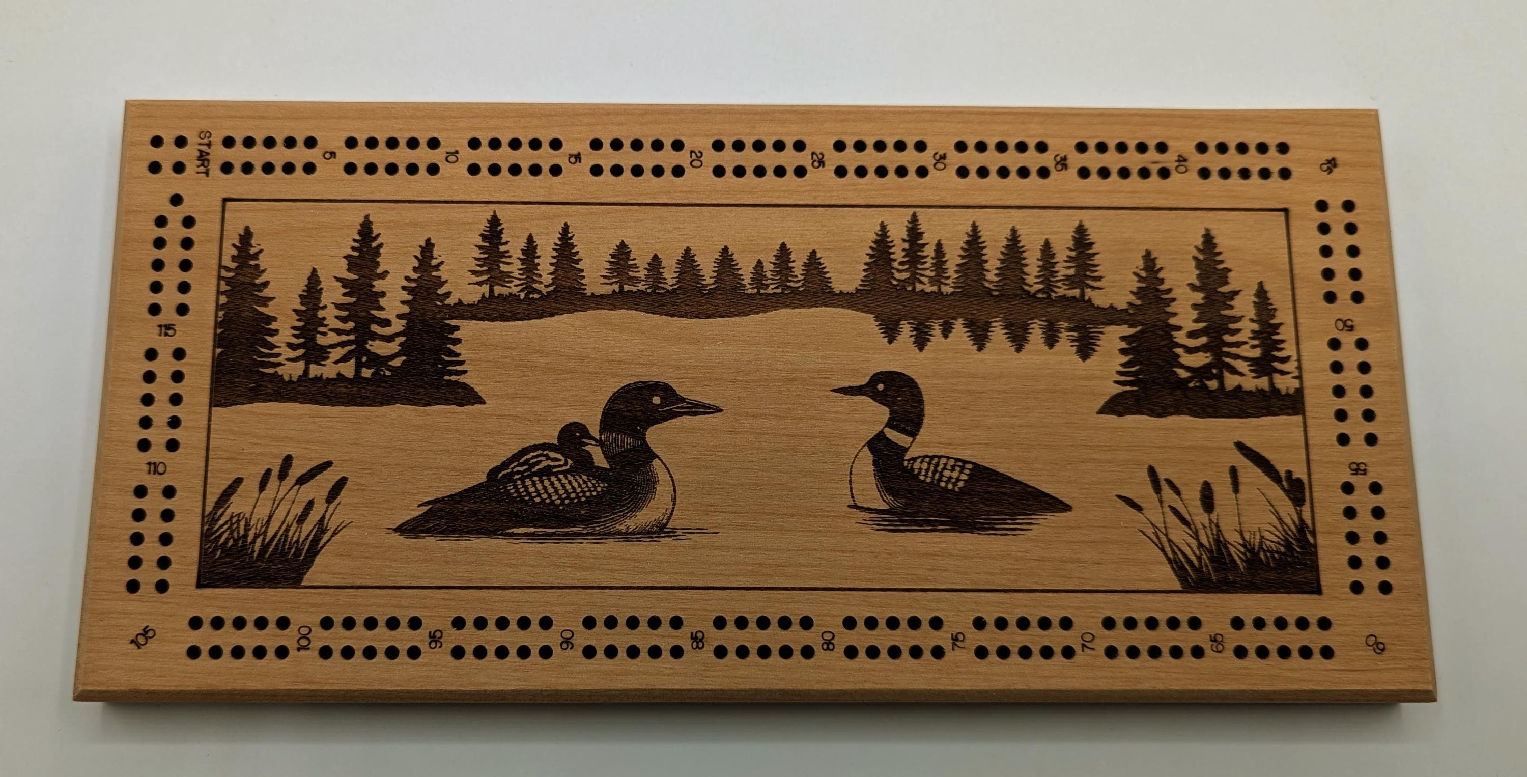 Loon Scene Rectangular Cribbage board