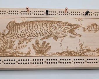 Musky Themed Two-Track Cribbage Board