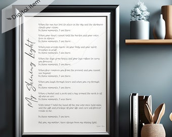 My Shining Light | Poetry | Mom | Gifts | Home Decor | Original Poem | Inspirational Poem | Mother | Cancer | Caregiver