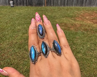 Flashy Labradorite 925s adjustable rings.