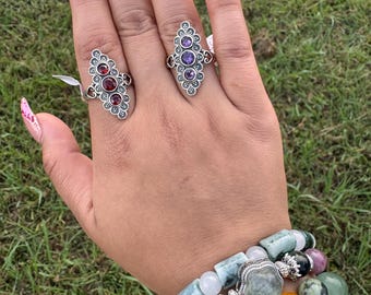 925s adjustable Garnet & Amethyst rings.