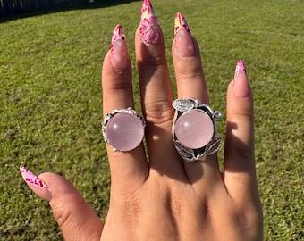 Rose Quartz sphere rings.