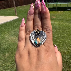 Spiny Oyster cooper Turquoise solid 925 sterling silver heart ring.