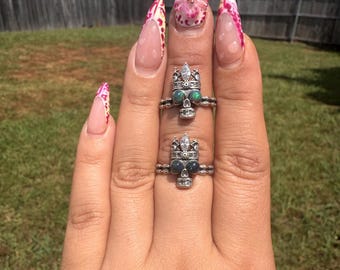 Fire Opal skull 925s adjustable rings
