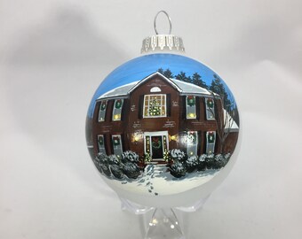Custom house ornament, home handpainted on glass ball ornament. Personalized!