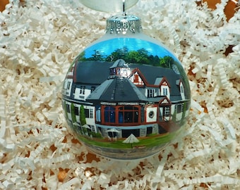 Both Sides -Handpainted House Portrait Ornament, Customized Glass Ornament, Keepsake Gift