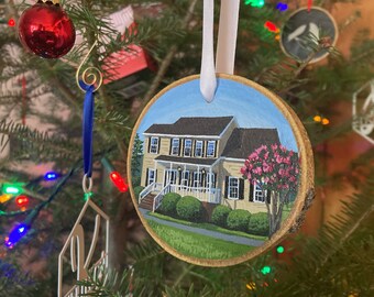 Custom house ornament, home handpainted on wood slice ornament. Personalized!