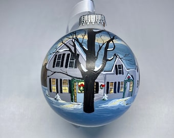 Custom house ornament, home handpainted on glass ball ornament. Personalized!