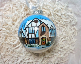 Custom house ornament, home handpainted on glass ball ornament. Personalized!