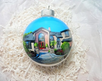 Custom house ornament, home handpainted on glass ball ornament. Personalized!