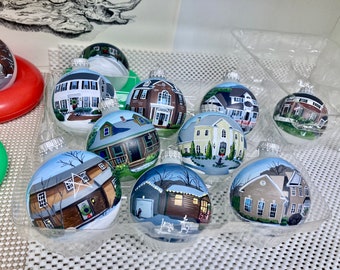 Custom house ornament, home handpainted on glass ball ornament. Personalized!