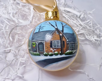Custom house ornament, home handpainted on glass ball ornament. Personalized!