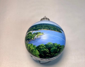 Custom landscape or scene, handpainted on glass ball ornament. Personalized!