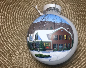Custom house ornament, home handpainted on glass ball ornament. Personalized!