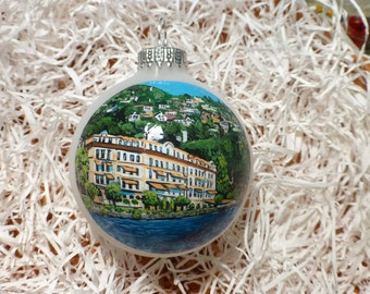 Custom Home Portrait Ornament, Handpainted Glass Ornament, Keepsake Gift