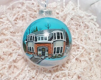 Custom house ornament, home handpainted on glass ball ornament. Personalized!