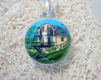 Custom house ornament, home handpainted on glass ball ornament. Personalized!
