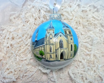 Custom ornament, scene, building, flower, nature, handpainted on glass ball ornament. Personalized!